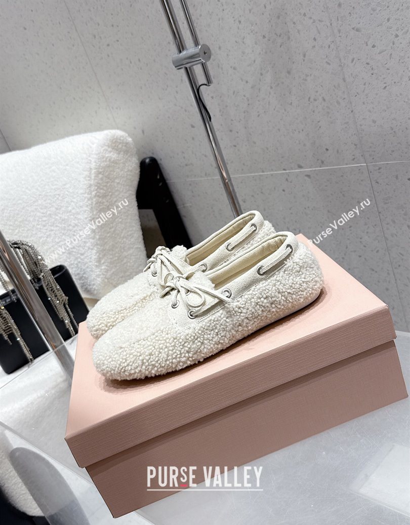 Miu Miu Shearling Laced-up Loafers with Bow White 2025 5D525E (HQG-251025017)
