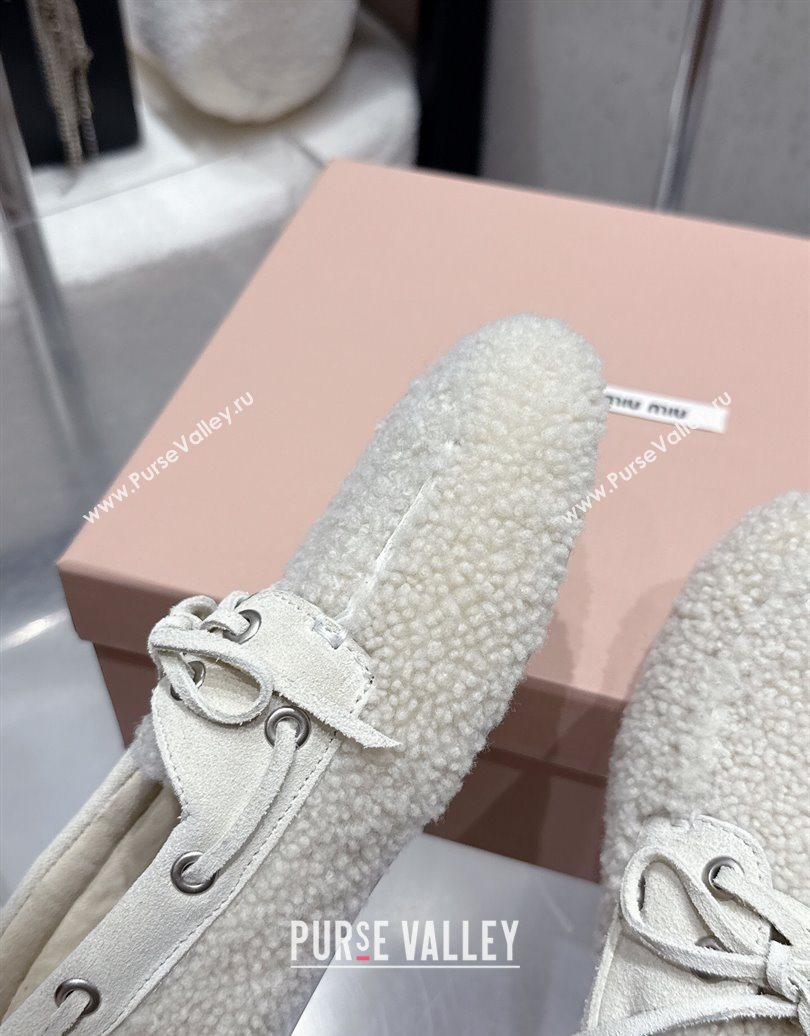 Miu Miu Shearling Laced-up Loafers with Bow White 2025 5D525E (HQG-251025017)