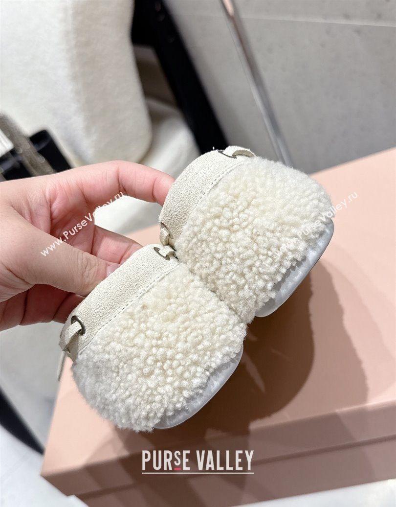 Miu Miu Shearling Laced-up Loafers with Bow White 2025 5D525E (HQG-251025017)