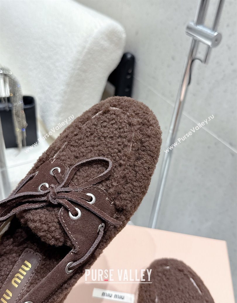 Miu Miu Shearling Laced-up Loafers with Bow Dark Brown 2025 5D525E (HQG-251025018)