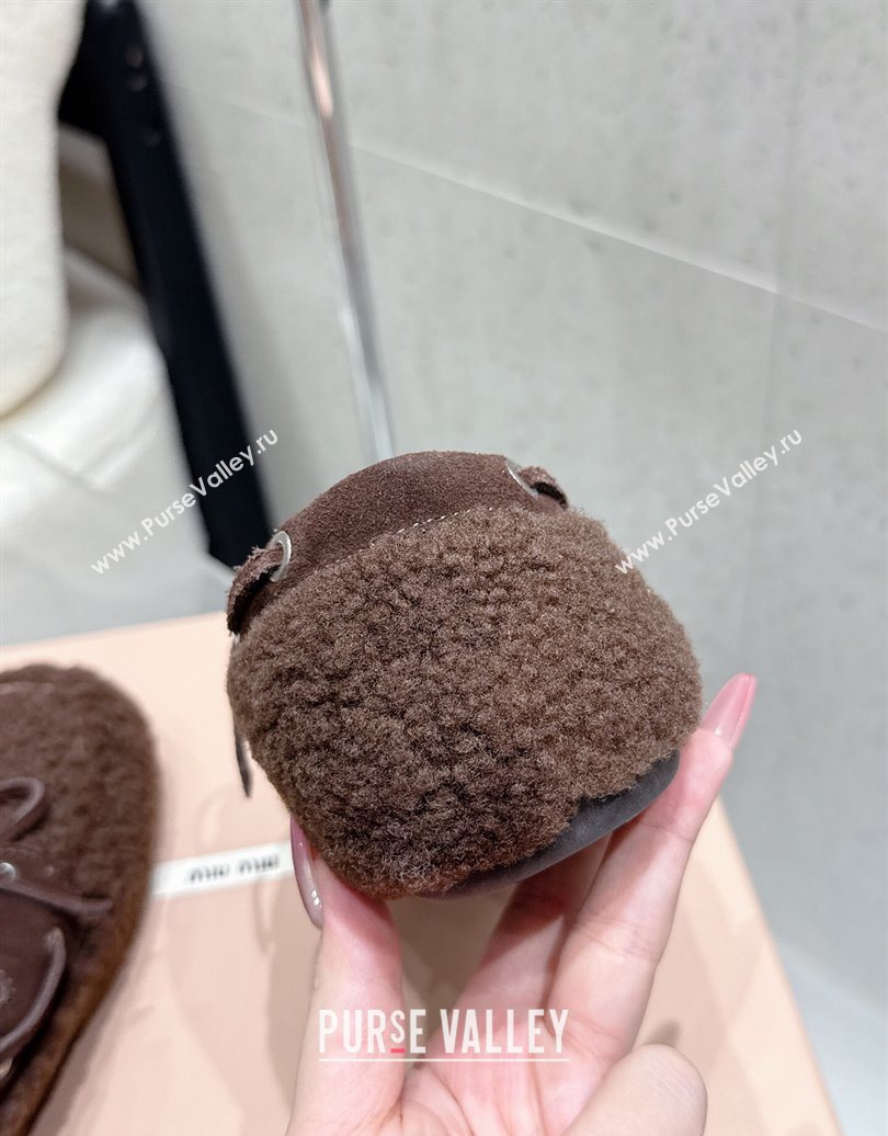 Miu Miu Shearling Laced-up Loafers with Bow Dark Brown 2025 5D525E (HQG-251025018)