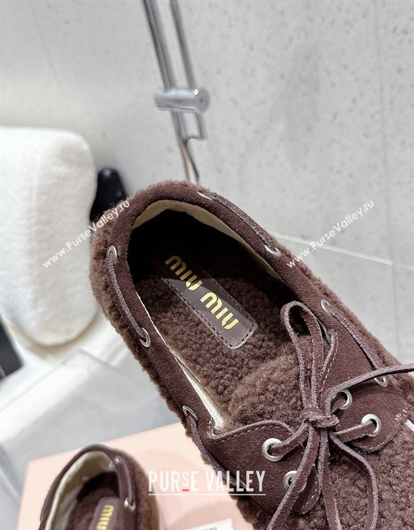 Miu Miu Shearling Laced-up Loafers with Bow Dark Brown 2025 5D525E (HQG-251025018)