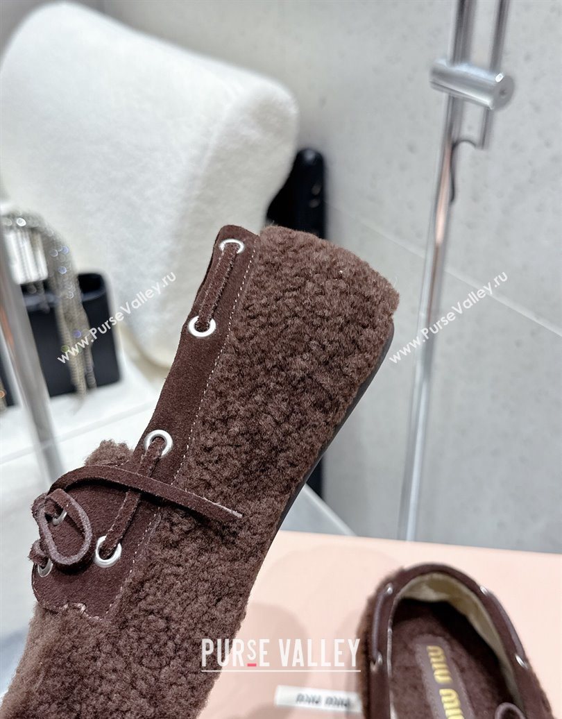 Miu Miu Shearling Laced-up Loafers with Bow Dark Brown 2025 5D525E (HQG-251025018)