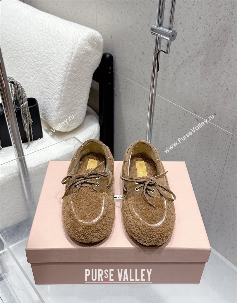 Miu Miu Shearling Laced-up Loafers with Bow Brown2 2025 5D525E (HQG-251025019)