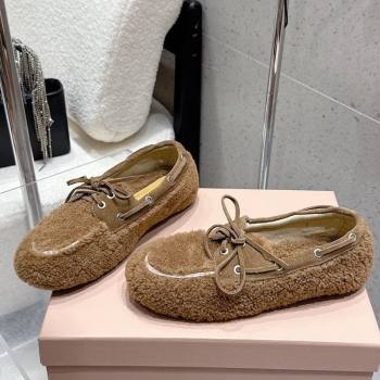 Miu Miu Shearling Laced-up Loafers with Bow Brown2 2025 5D525E (HQG-251025019)