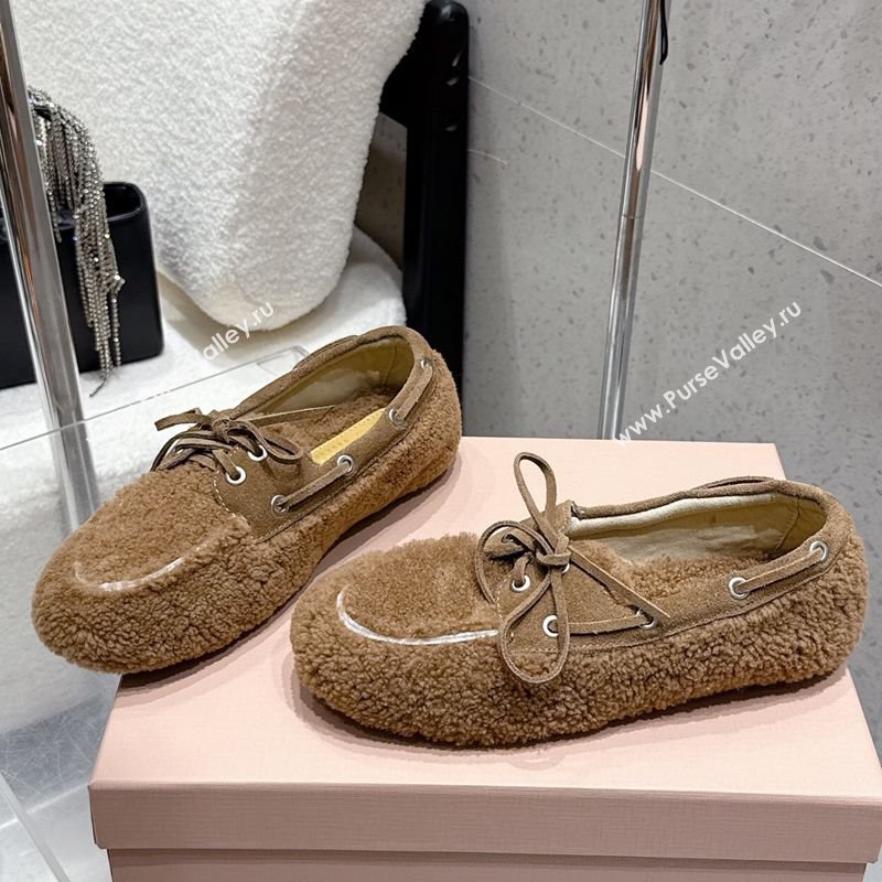 Miu Miu Shearling Laced-up Loafers with Bow Brown2 2025 5D525E (HQG-251025019)
