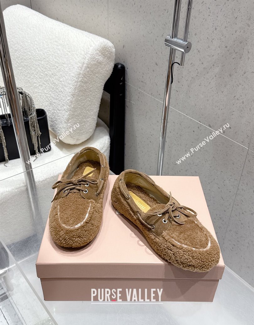 Miu Miu Shearling Laced-up Loafers with Bow Brown2 2025 5D525E (HQG-251025019)