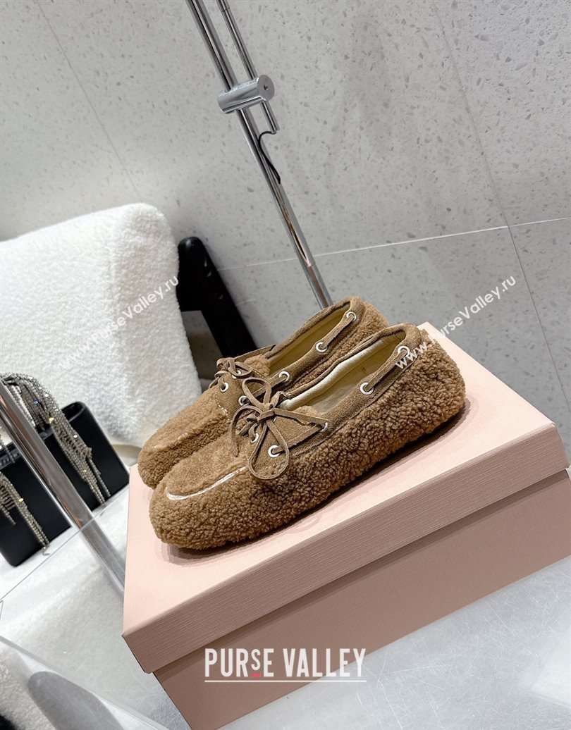 Miu Miu Shearling Laced-up Loafers with Bow Brown2 2025 5D525E (HQG-251025019)