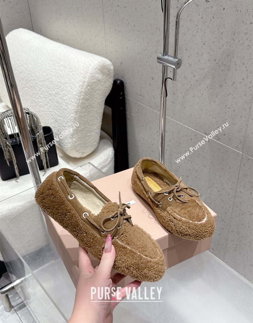 Miu Miu Shearling Laced-up Loafers with Bow Brown2 2025 5D525E (HQG-251025019)