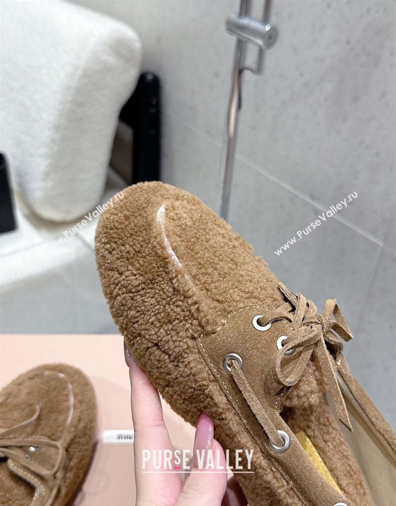 Miu Miu Shearling Laced-up Loafers with Bow Brown2 2025 5D525E (HQG-251025019)