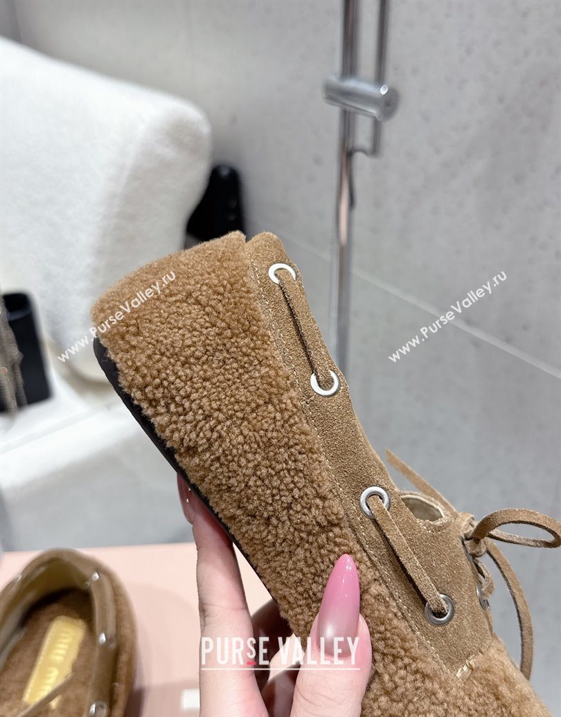 Miu Miu Shearling Laced-up Loafers with Bow Brown2 2025 5D525E (HQG-251025019)