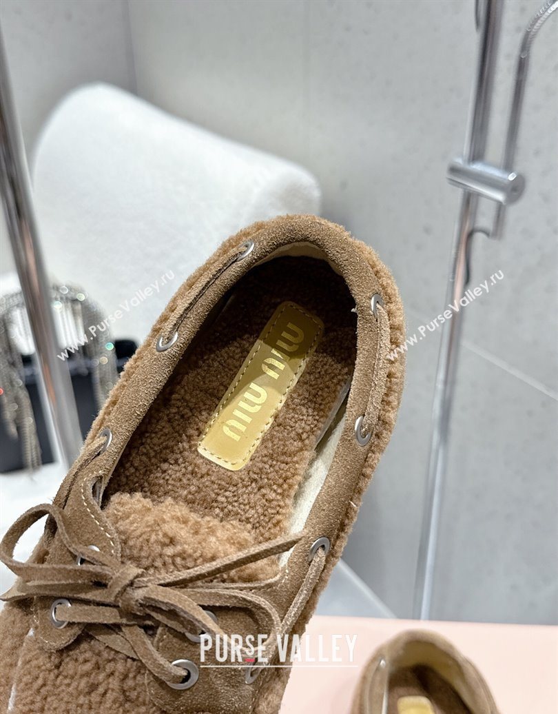Miu Miu Shearling Laced-up Loafers with Bow Brown2 2025 5D525E (HQG-251025019)