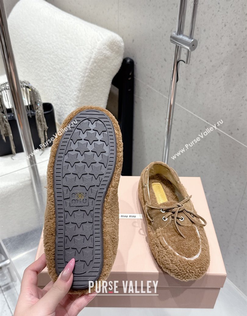 Miu Miu Shearling Laced-up Loafers with Bow Brown2 2025 5D525E (HQG-251025019)