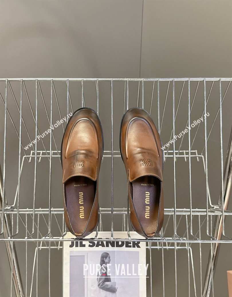 Miu Miu Leather Loafers 5D545E Brown 2025 (HQG-251025020)