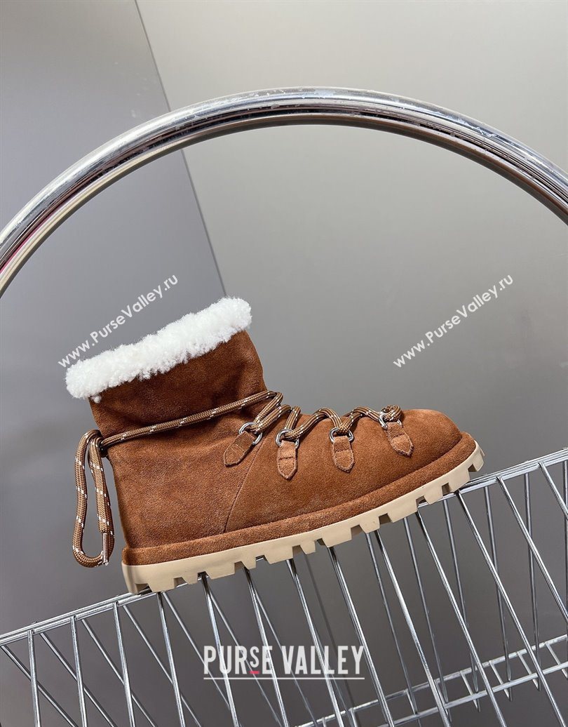 Miu Miu Suede and Wool Laced-up Flat Ankle Boots Brown2 2025 MM102407 (KL-251024148)