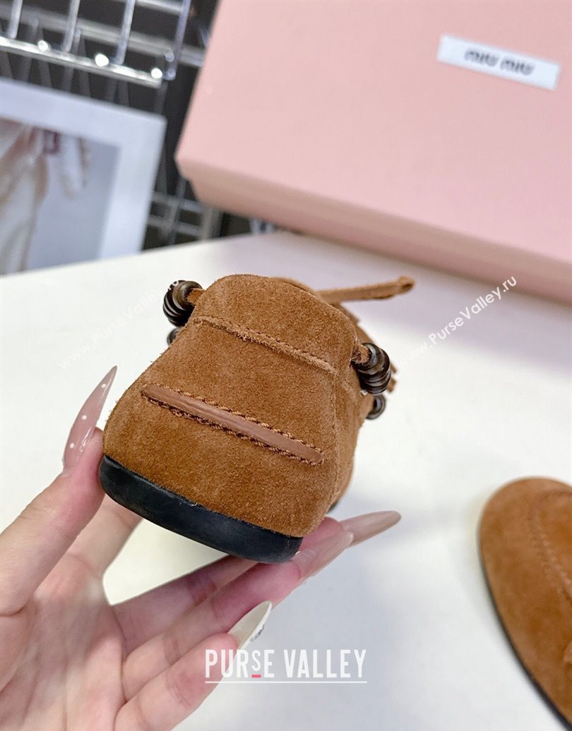 Miu Miu Tassel and Beads Loafers in Suede Leather Brown2 2025 5D518E (MD-251025008)