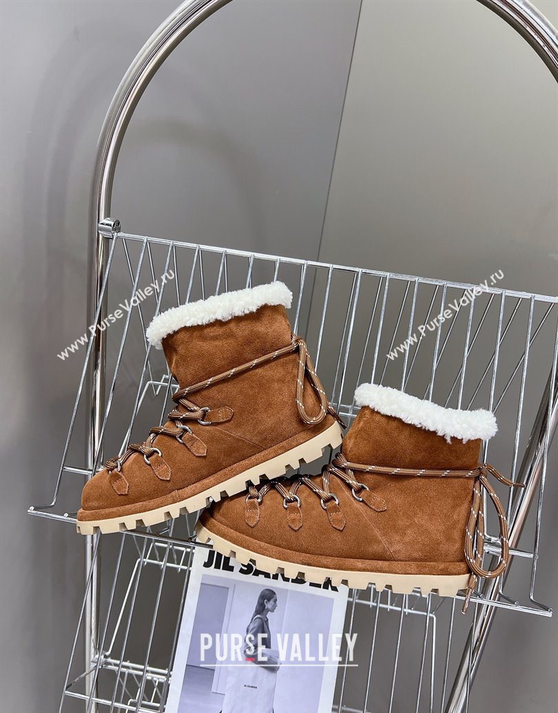 Miu Miu Suede and Wool Laced-up Flat Ankle Boots Brown2 2025 MM102407 (KL-251024148)