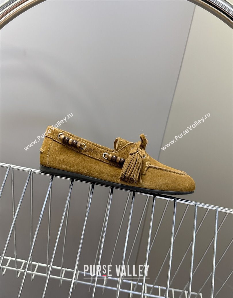 Miu Miu Tassel and Beads Loafers in Suede Leather Olive Green 2025 5D518E (MD-251025010)