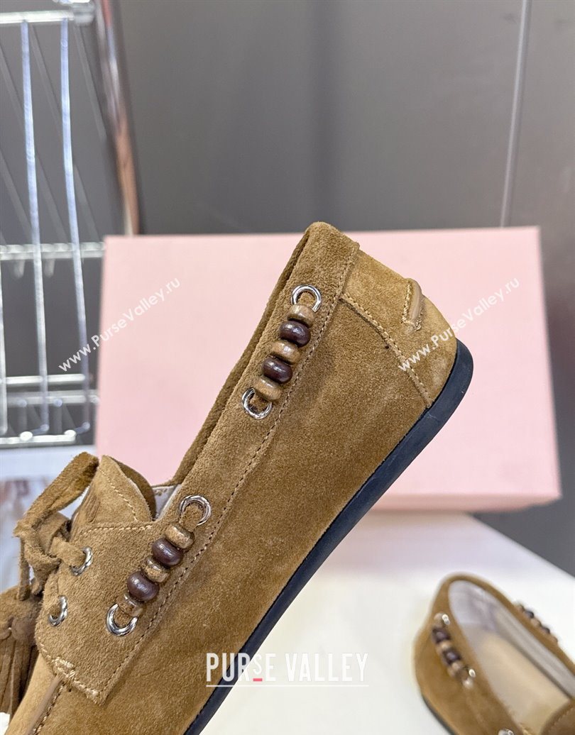 Miu Miu Tassel and Beads Loafers in Suede Leather Olive Green 2025 5D518E (MD-251025010)