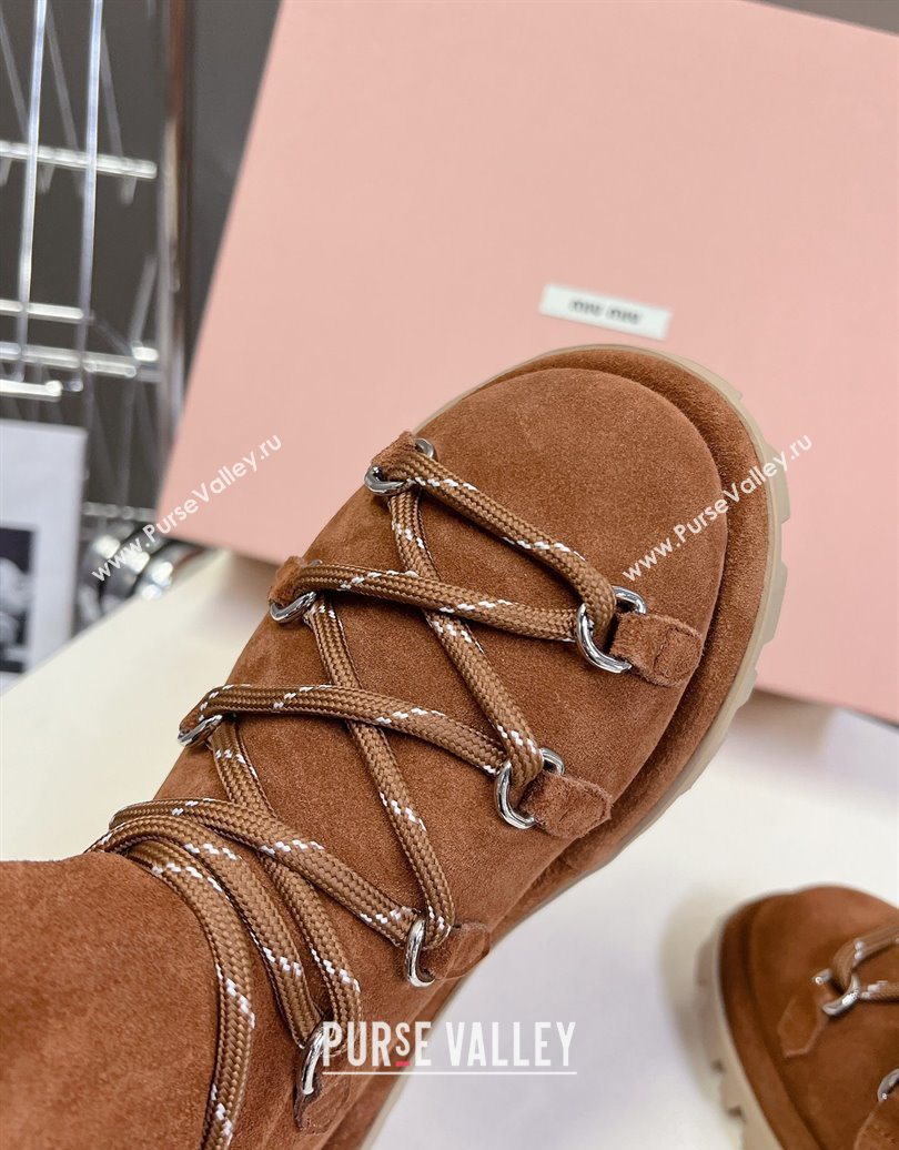 Miu Miu Suede and Wool Laced-up Flat Ankle Boots Brown2 2025 MM102407 (KL-251024148)