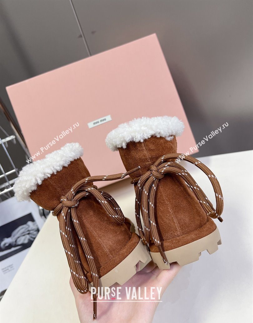 Miu Miu Suede and Wool Laced-up Flat Ankle Boots Brown2 2025 MM102407 (KL-251024148)