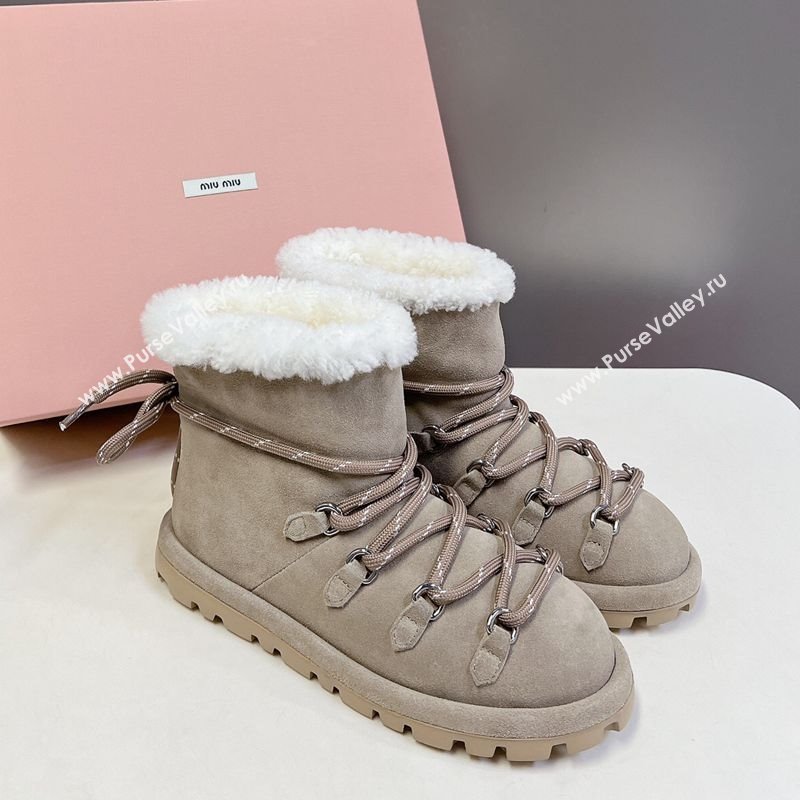 Miu Miu Suede and Wool Laced-up Flat Ankle Boots Grey 2025 MM102407 (KL-251024149)