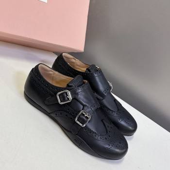 Miu Miu Perforated Leather Brogue Shoes with Buckles Black 2025 5E510E (MD-251024103)