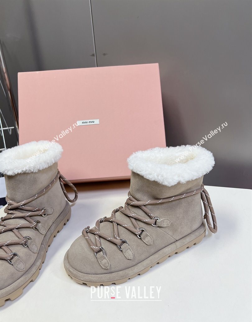 Miu Miu Suede and Wool Laced-up Flat Ankle Boots Grey 2025 MM102407 (KL-251024149)