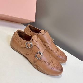 Miu Miu Perforated Leather Brogue Shoes with Buckles Brown 2025 5E510E (MD-251024104)