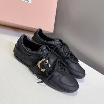 Miu Miu Leather Sneakers with Buckle Black 2025 5E549E (HQG-251024105)