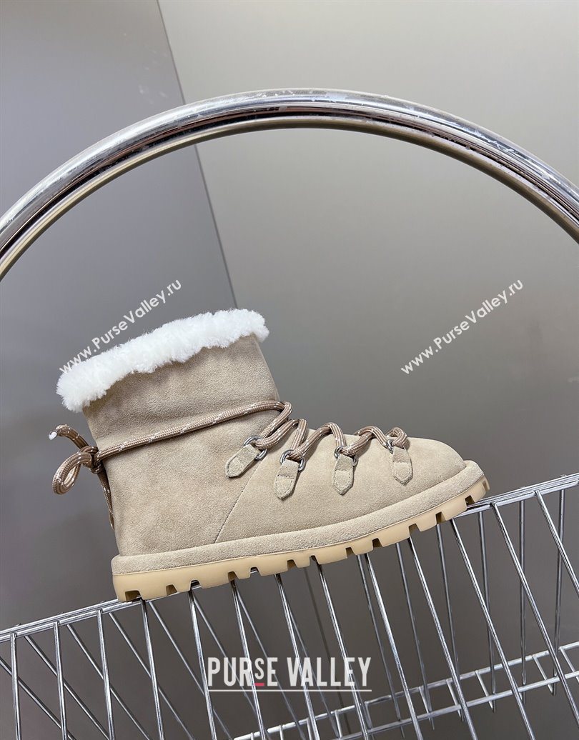 Miu Miu Suede and Wool Laced-up Flat Ankle Boots Grey 2025 MM102407 (KL-251024149)