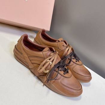 Miu Miu Leather Sneakers with Buckle Brown 2025 5E549E (HQG-251024106)