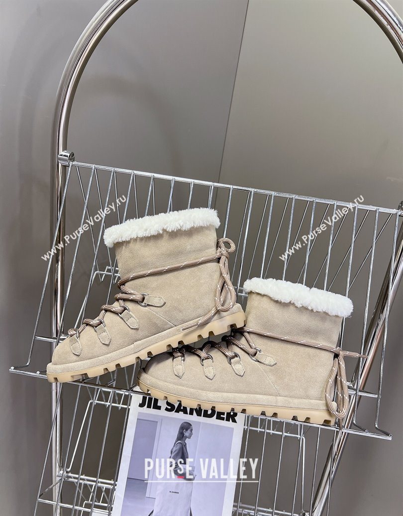 Miu Miu Suede and Wool Laced-up Flat Ankle Boots Grey 2025 MM102407 (KL-251024149)