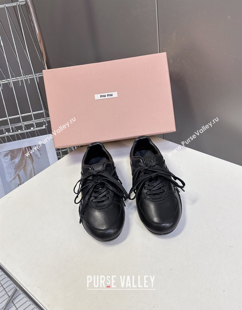 Miu Miu Gymnasium Leather Sneakers Black 2025 MM102401 (HQG-251024107)