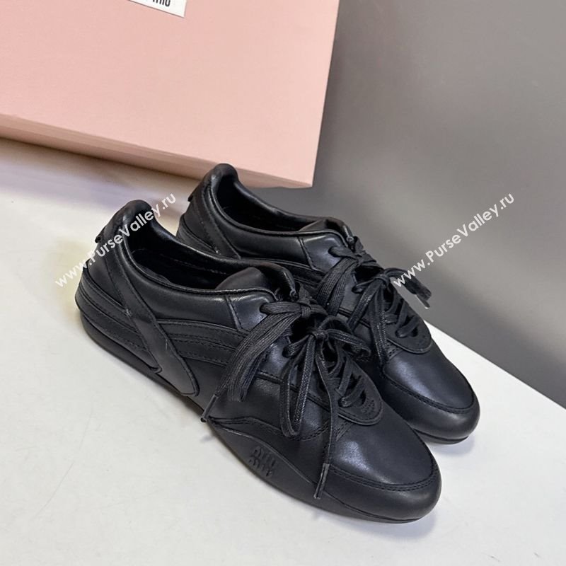 Miu Miu Gymnasium Leather Sneakers Black 2025 MM102401 (HQG-251024107)