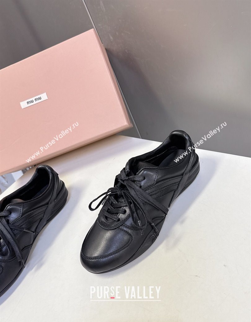 Miu Miu Gymnasium Leather Sneakers Black 2025 MM102401 (HQG-251024107)