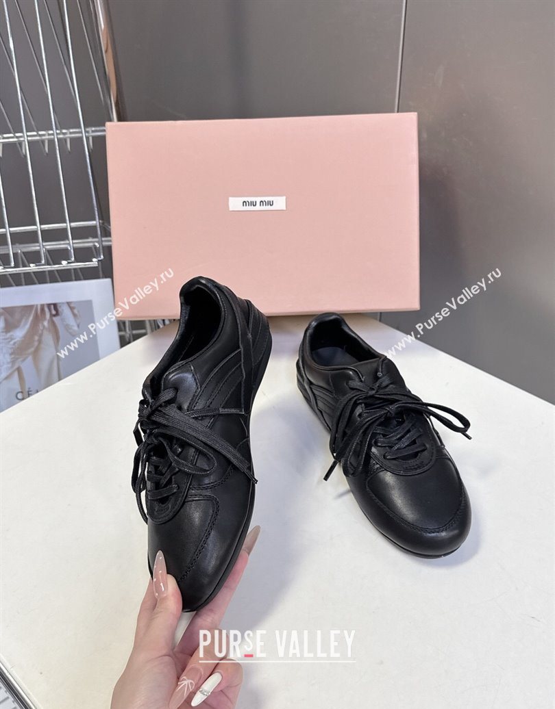 Miu Miu Gymnasium Leather Sneakers Black 2025 MM102401 (HQG-251024107)