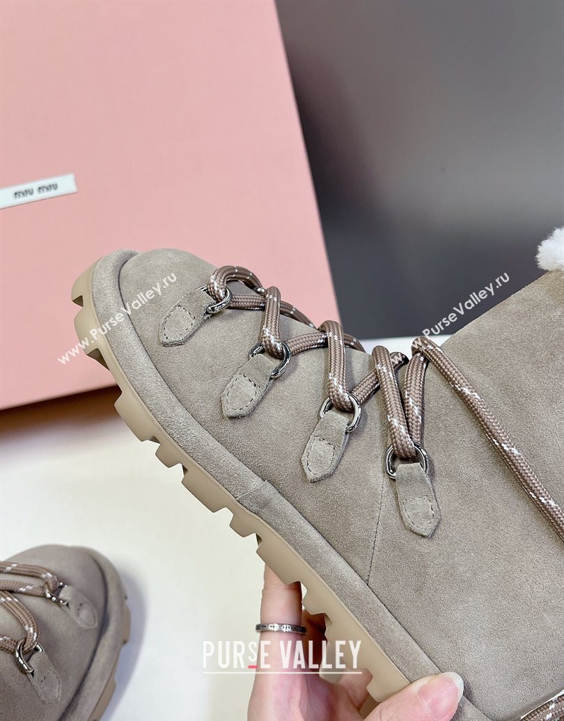 Miu Miu Suede and Wool Laced-up Flat Ankle Boots Grey 2025 MM102407 (KL-251024149)