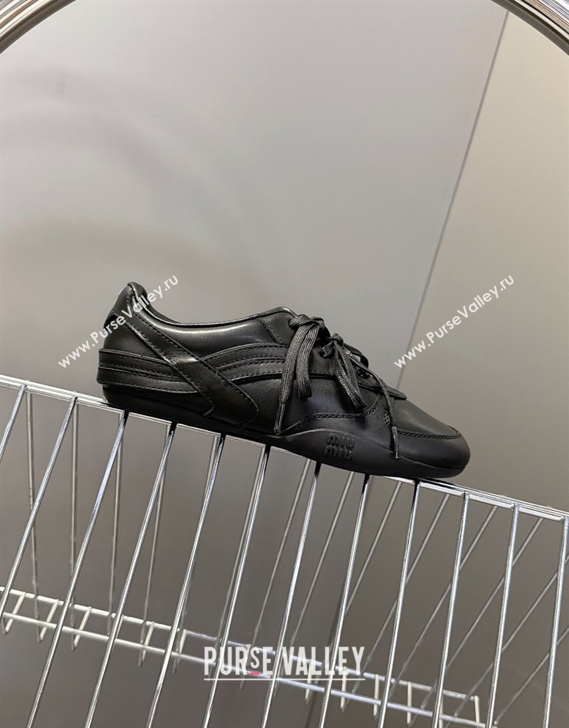 Miu Miu Gymnasium Leather Sneakers Black 2025 MM102401 (HQG-251024107)