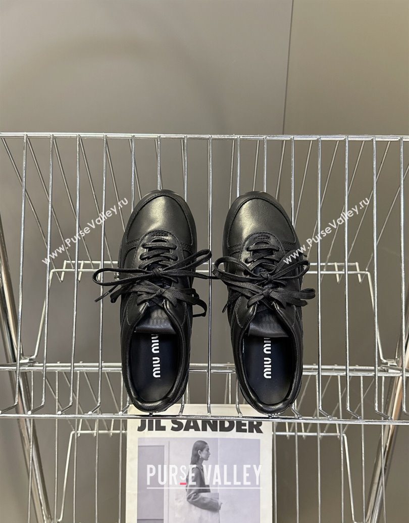 Miu Miu Gymnasium Leather Sneakers Black 2025 MM102401 (HQG-251024107)