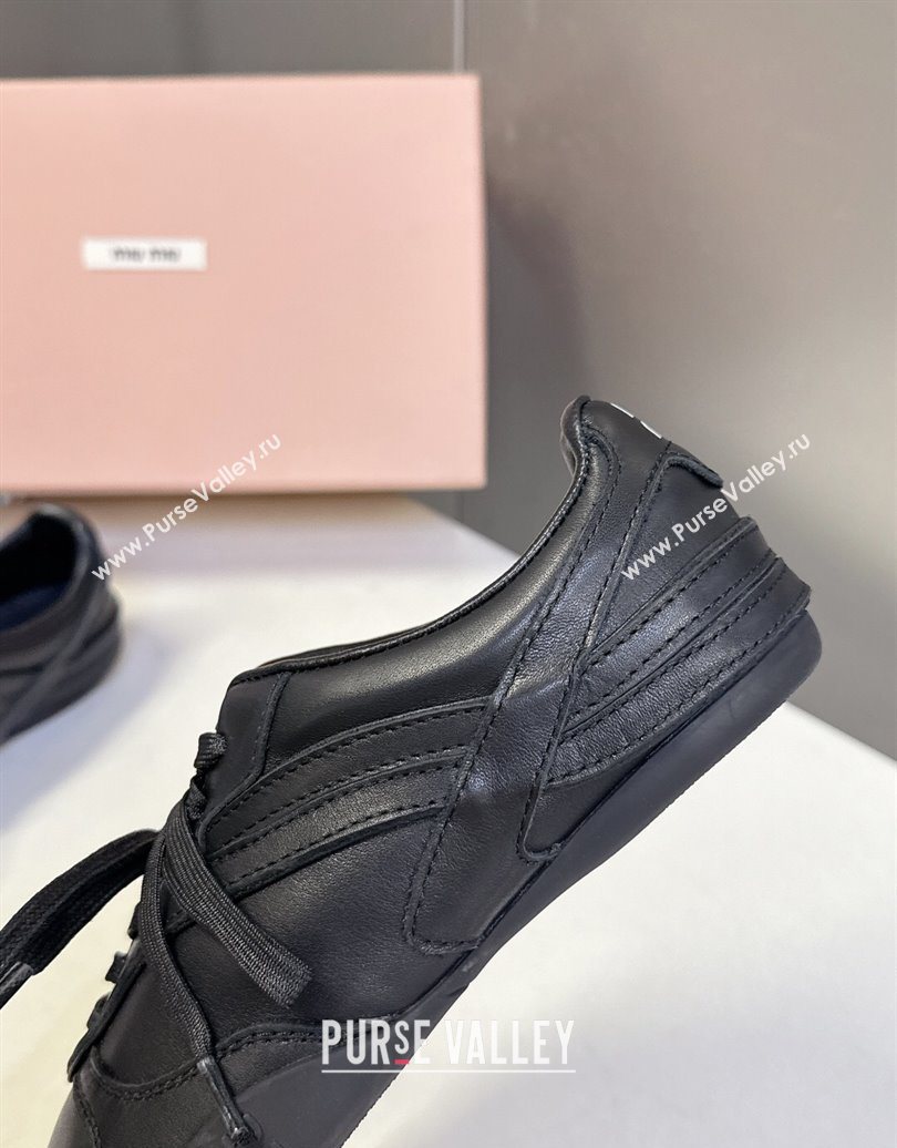 Miu Miu Gymnasium Leather Sneakers Black 2025 MM102401 (HQG-251024107)