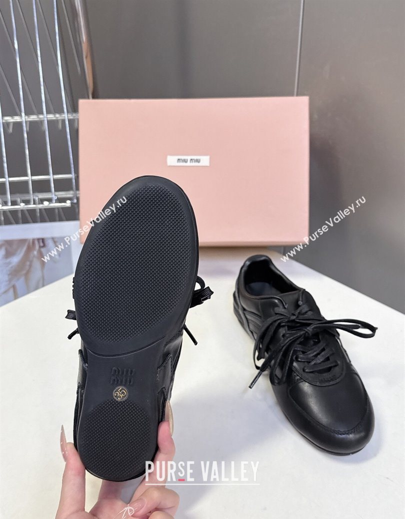 Miu Miu Gymnasium Leather Sneakers Black 2025 MM102401 (HQG-251024107)