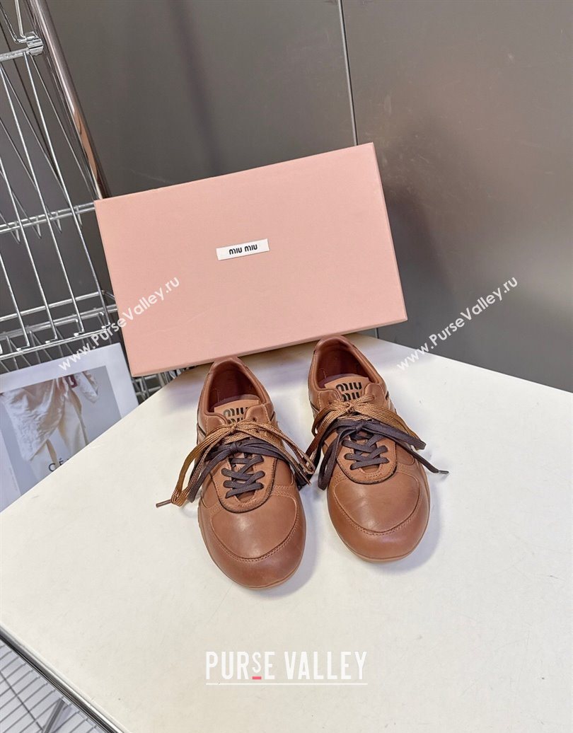 Miu Miu Gymnasium Leather Sneakers Brown 2025 MM102401 (HQG-251024108)
