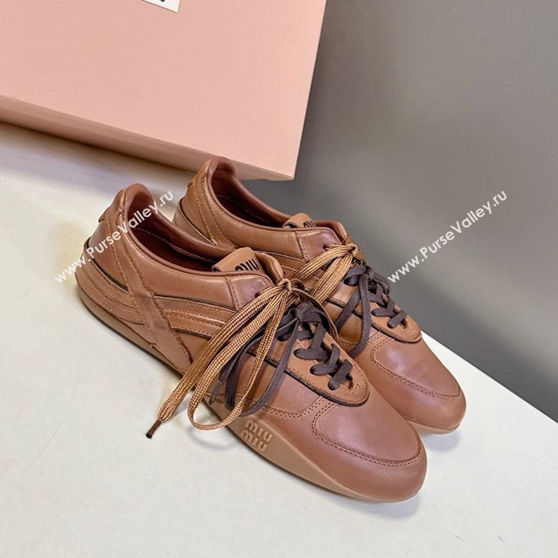 Miu Miu Gymnasium Leather Sneakers Brown 2025 MM102401 (HQG-251024108)