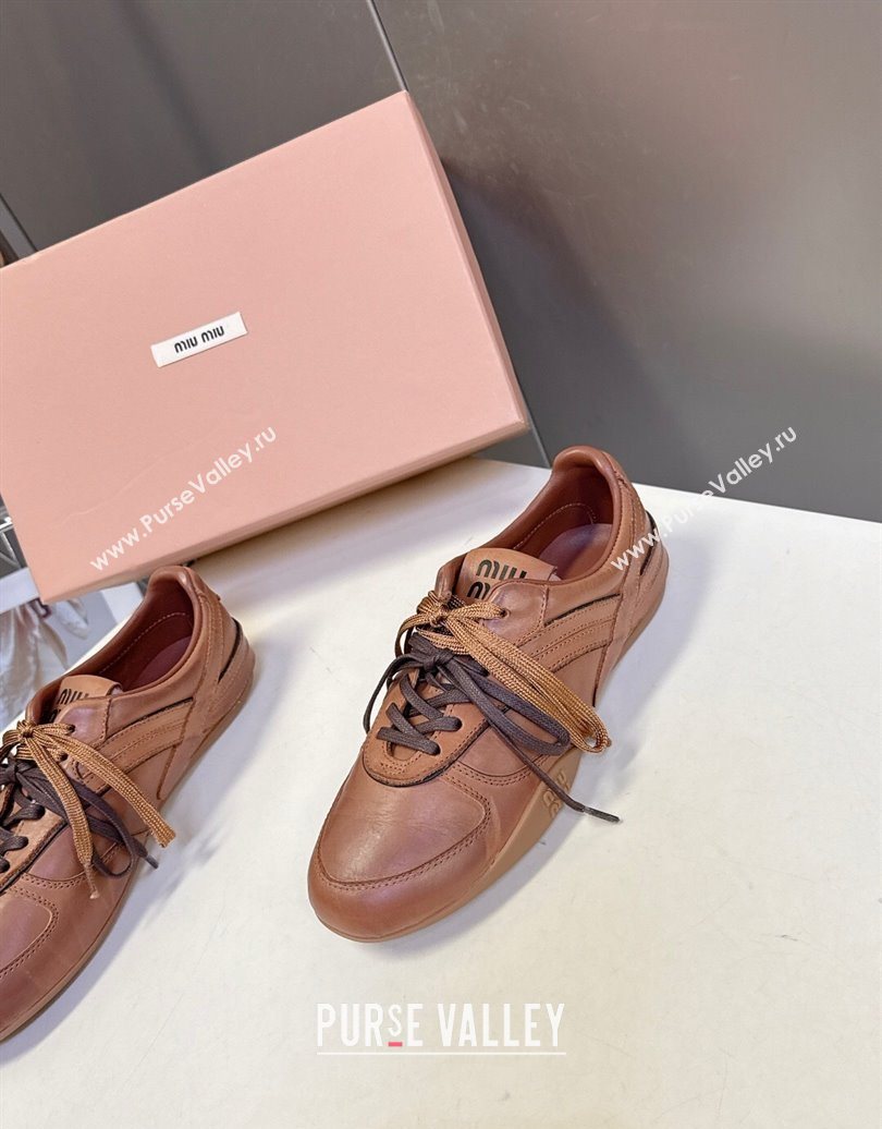 Miu Miu Gymnasium Leather Sneakers Brown 2025 MM102401 (HQG-251024108)