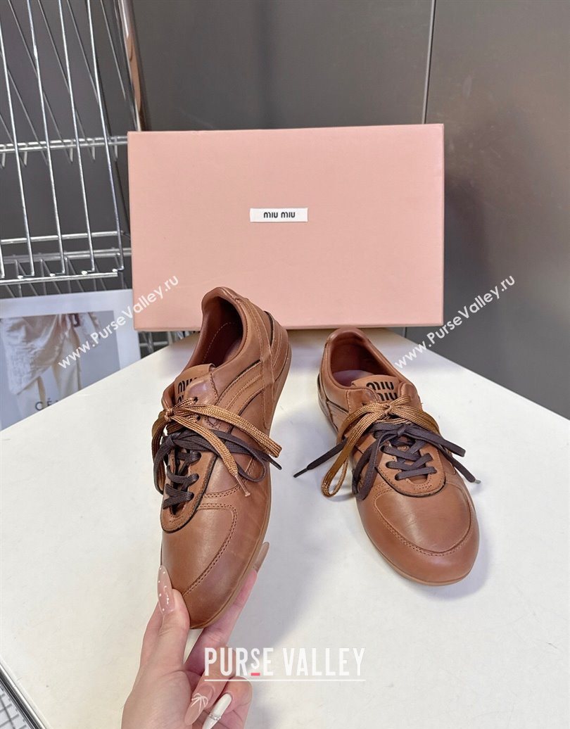 Miu Miu Gymnasium Leather Sneakers Brown 2025 MM102401 (HQG-251024108)