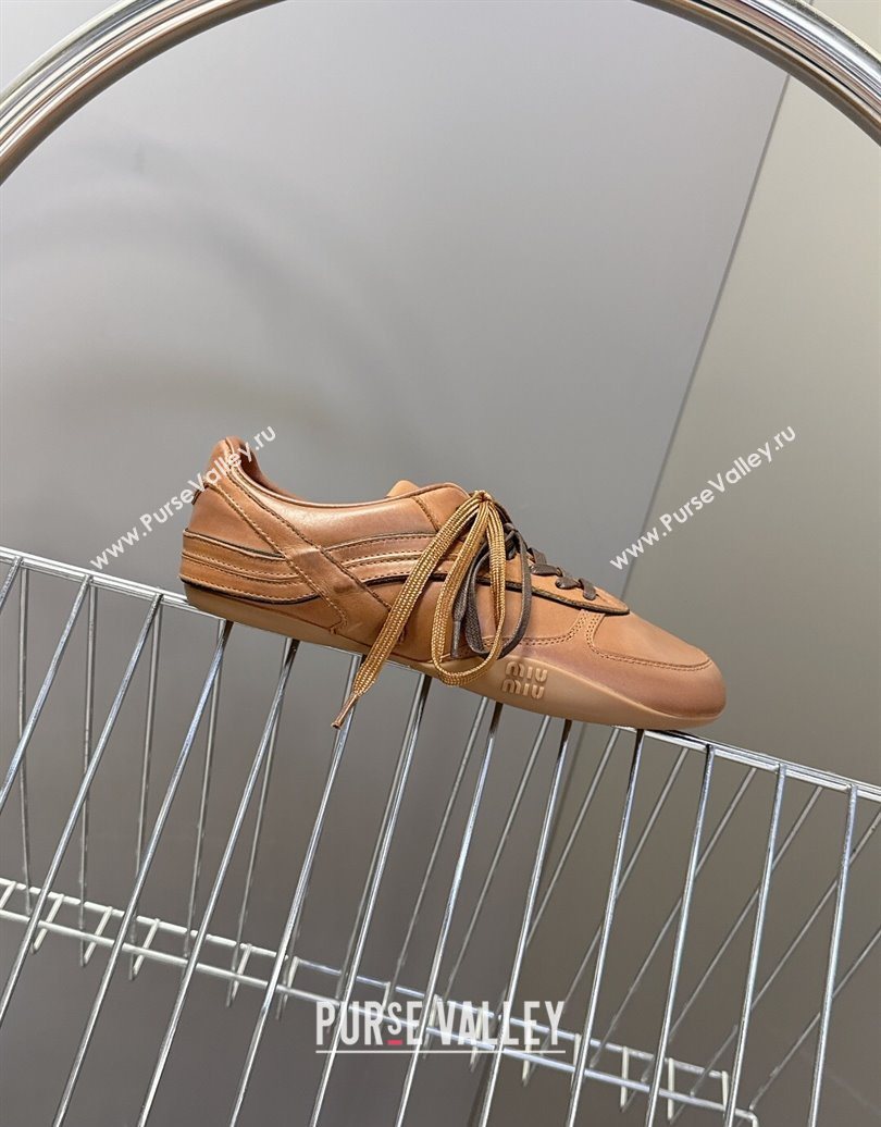 Miu Miu Gymnasium Leather Sneakers Brown 2025 MM102401 (HQG-251024108)