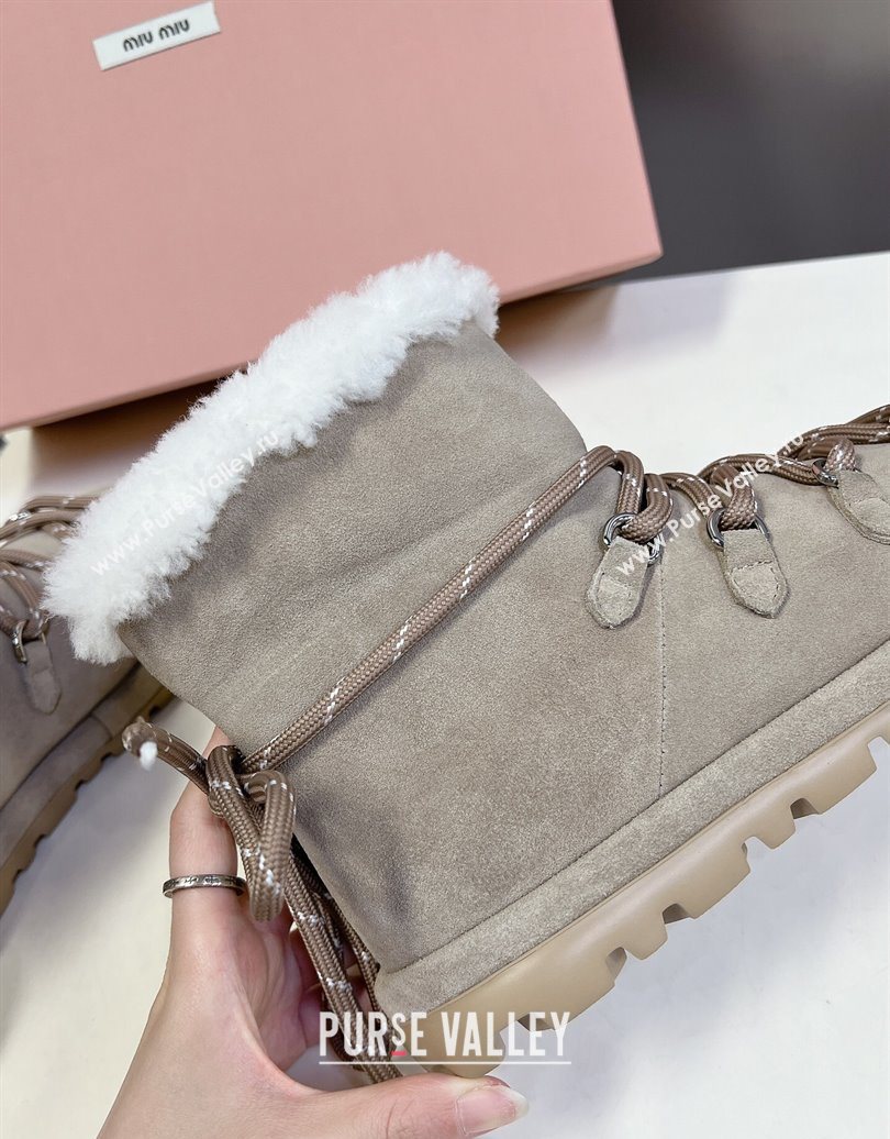 Miu Miu Suede and Wool Laced-up Flat Ankle Boots Grey 2025 MM102407 (KL-251024149)