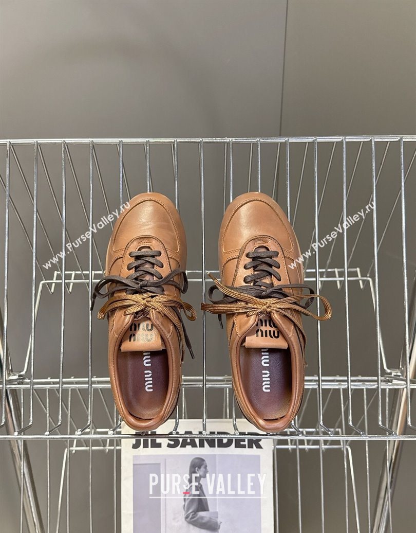 Miu Miu Gymnasium Leather Sneakers Brown 2025 MM102401 (HQG-251024108)