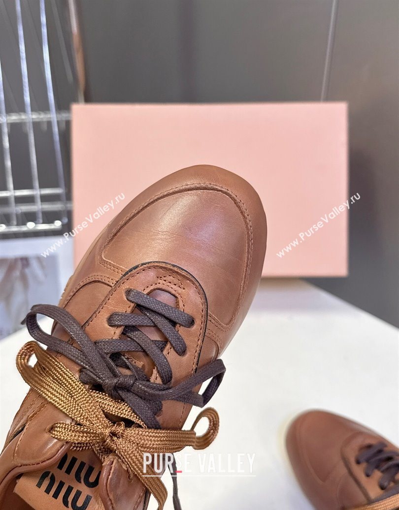 Miu Miu Gymnasium Leather Sneakers Brown 2025 MM102401 (HQG-251024108)